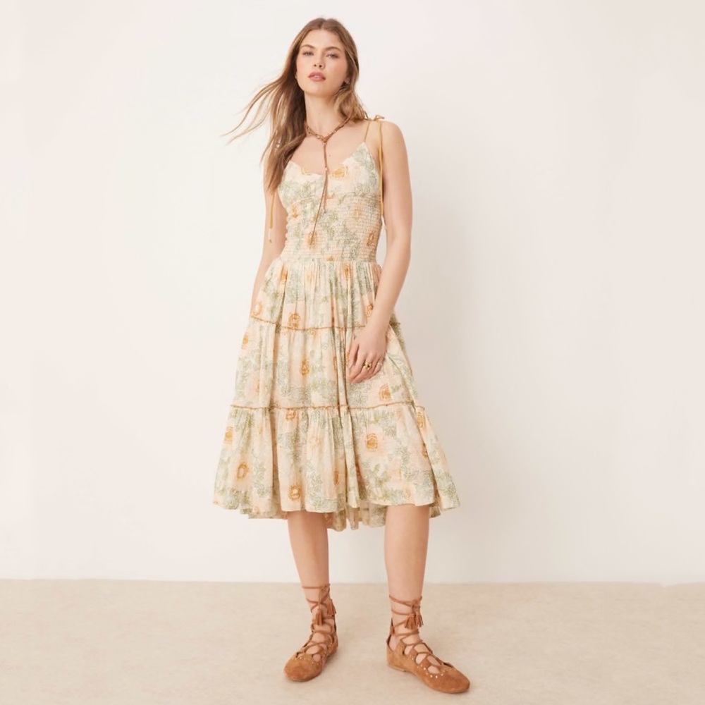 NWOT Free People Adriel Floral-Print Cotton Midi Dress